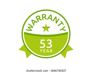 53 Year Warranty logo icon button stamp vectors, 53 years warranty green badges isolated on white background