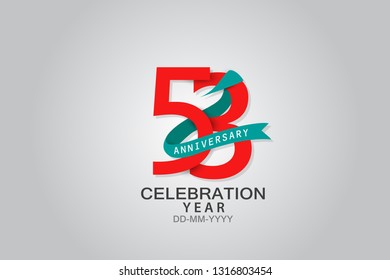 53 years anniversary blue ribbon celebration logotype. anniversary logo with Red text and Spark light white color isolated on black background, vector design for celebration, invitation vector