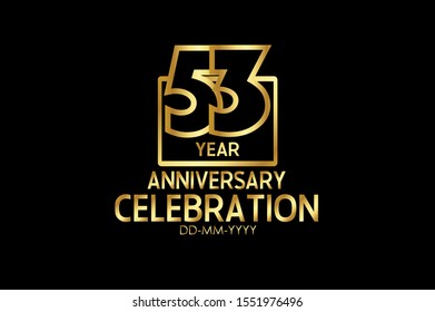 53 years anniversary celebration Block Design logotype. anniversary logo with golden isolated on black background,  vector