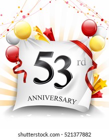 53 Years Anniversary Celebration Design on cloth, with star and balloons, Colorful Vector template elements for your birthday party.