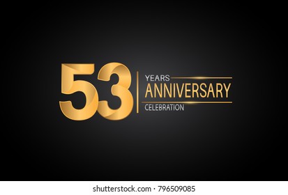 53 years anniversary celebration design with silver and gold color composition isolated on black background 