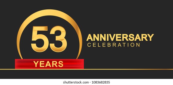 53 years anniversary celebration with elegant golden color and ring, red ribbon for anniversary celebration
