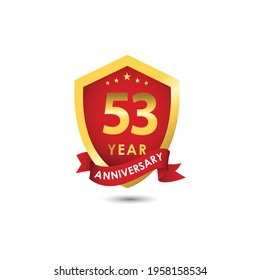 53 Years Anniversary Celebration Emblem Red Gold Vector Template Design Illustration