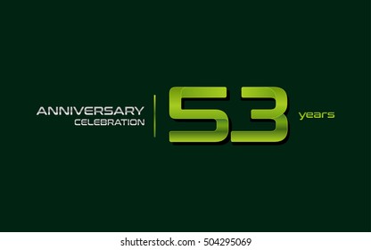 53 Years Anniversary Celebration Logo, Green, Isolated on Dark Green Background