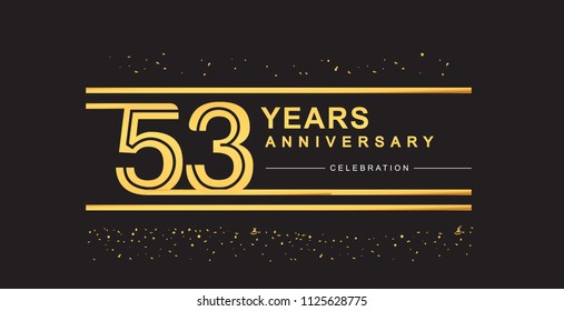 53 years anniversary celebration logotype with golden multiple line and confetti golden color isolated on black background, vector design for greeting card and invitation card
