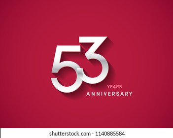 53 years anniversary celebration logotype with silver color isolated on Red background