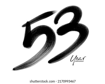 53 Years Anniversary Celebration Vector Template, 53 Years  logo design, 53th birthday, Black Lettering Numbers brush drawing hand drawn sketch, number logo design vector illustration