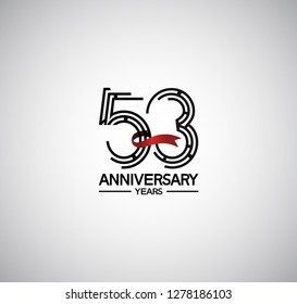 53 years anniversary flat design with labyrinth style number and red ribbon