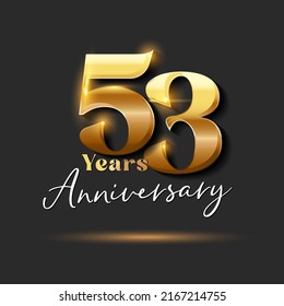 53 years Anniversary Gold Logotype number. Vector Design for Greeting Card and Invitation Card