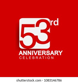 53 years anniversary logo with white square isolated on red background simple and modern design for anniversary celebration.
