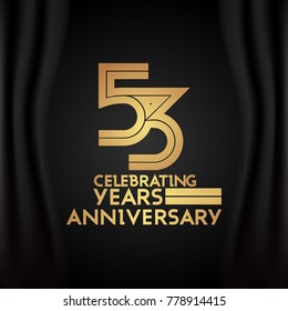53 Years Anniversary Logotype with  Golden Multi Linear Number Isolated on Black Background