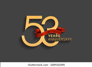 53 years anniversary logotype with red ribbon and golden color for celebration event