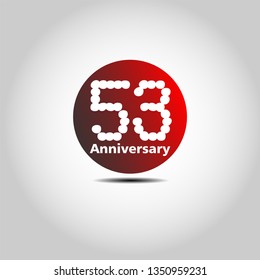 53 years Anniversary with simple bound design. Red bound with shadow. Dots font number. White colour font. My all design can see in my portofolio
