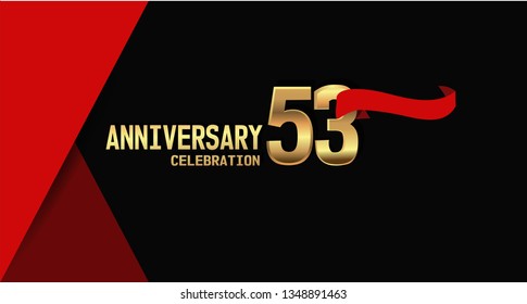 53 years Anniversary simple design with golden font and red ribbon, black and red background. red ribbon on the second font. elegant and simple design