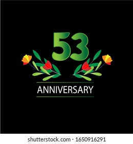 53 años de aniversario. Tarjeta de saludo decorativa floral para celebración