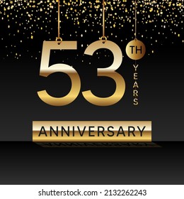 53 Jahre Jubiläum, Vektordesign für Jubiläumsfeier mit goldener Farbe auf schwarzem Hintergrund, einfaches und luxuriöses Design. Logo-Vektorgrafik-Vorlage