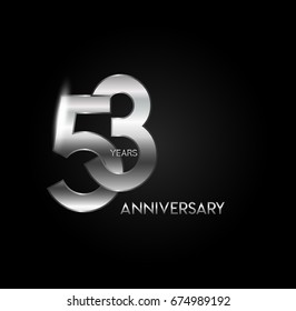53 years silver anniversary celebration overlapping number logo, isolated on dark background