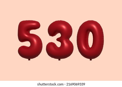 530 3d number balloon made of realistic metallic air balloon 3d rendering. 3D Red helium balloons for sale decoration Party Birthday, Celebrate anniversary, Wedding Holiday. Vector illustration