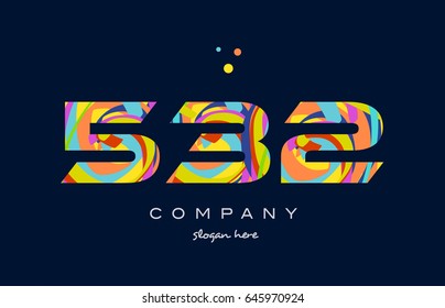 532 number digit numeral logo colored colorful rainbow acrylic modern creative vector icon design template