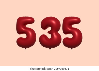 535 3d number balloon made of realistic metallic air balloon 3d rendering. 3D Red helium balloons for sale decoration Party Birthday, Celebrate anniversary, Wedding Holiday. Vector illustration