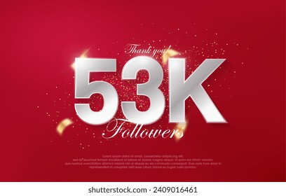 53k followers with luxurious silver numbers on a red background.