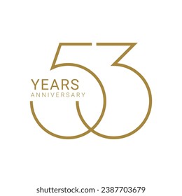 Logo de 53 años, color dorado, elemento Diseño de plantilla vectorial para cumpleaños, invitación, boda, jubileo e ilustración de tarjeta de saludo.