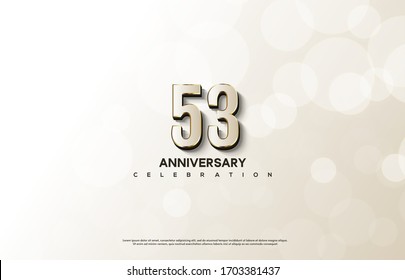 53rd anniversary background with an illustration of white numbers with gold on the edges.