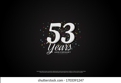 53rd anniversary background with illustrations of numbers and white writing on a black background.