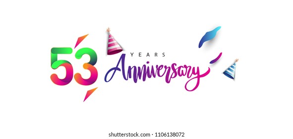 53rd anniversary celebration logotype and anniversary calligraphy text colorful design, celebration birthday design on white background.