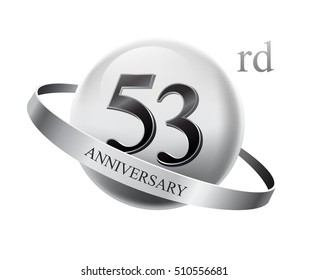 53rd anniversary celebration with silver ring on white isolated background