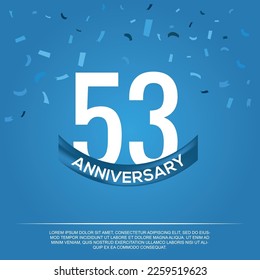 53rd anniversary celebration vector design with white color numbers and  white color font on  blue color background abstract 