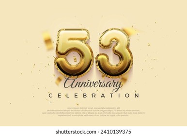 53. Jubiläumsfeier, Vektordesign mit glänzender Goldballongrafik. Premium-Vektorhintergrund für Gruß und Feiern.