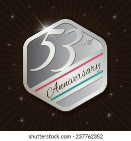 53rd Anniversary - Classy and Modern silver emblem / Seal / Badge - vector illustration on  rays and stars background