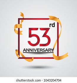 53rd anniversary design with red color in square and golden ribbon isolated on white background for celebration