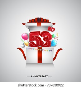 53rd anniversary design with red number inside gift box isolated on white background for celebration event