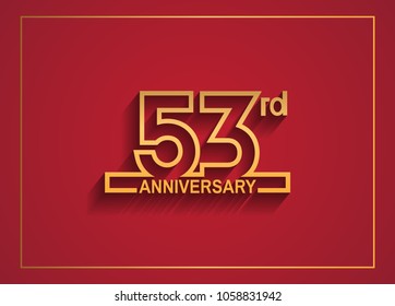53rd anniversary design with simple line style golden color isolated on red background for celebration event