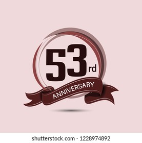 53rd anniversary logo with elegance brown color composition and ribbon isolated on soft brown background for celebration company event