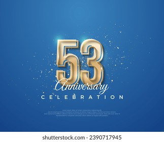 53° aniversario con un diseño lujoso entre el oro y el azul. Vector premium para afiches, banner, saludo de celebración.