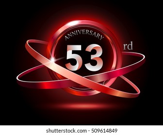 53rd anniversary with shiny red ring on black background