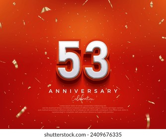 53rd Anniversary. with white 3d numbers on fancy red background. Premium vector background for greeting and celebration.