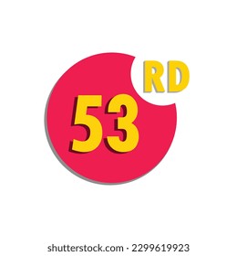 53rd  fifty third Ordinal number in the circle, counting anniversary typography letter icon vector symbol logo illustration line editable stroke flat design style isolated on white