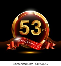 53rd golden anniversary logo. with ring and ribbon.