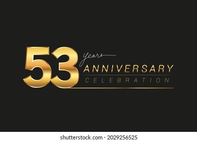 53rd years anniversary celebration logotype. Anniversary logo with golden and silver color isolated on black background, vector design for celebration, invitation card, and greeting card.