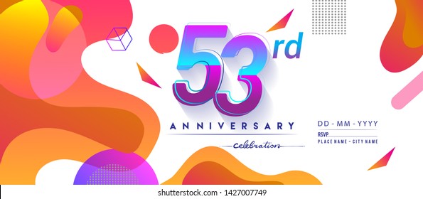 53rd years anniversary logo, vector design birthday celebration with colorful geometric background and circles shape.