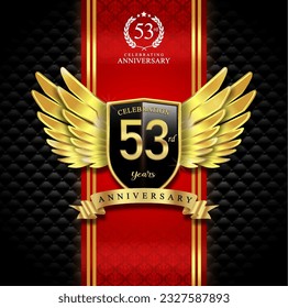53rd years celebration anniversary logo vector isolated on dark red and black luxury background
