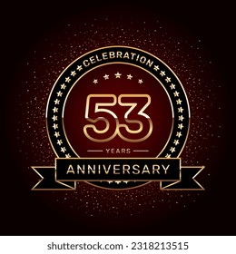53th anniversary celebration logo design with a golden ring and ribbon, vector template