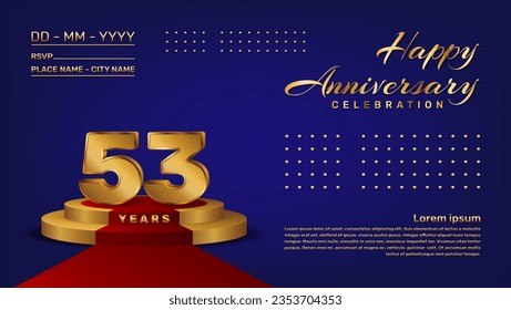 53th anniversary celebration vector template with 3D numbers style and golden stage, Vector template