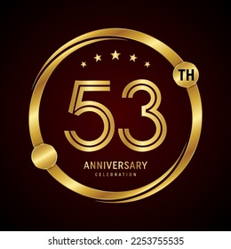 53th anniversary logo design concept with golden ring. Logo Vector Template