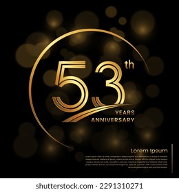53th Anniversary logo design with double line numbers. Golden anniversary template. Vector Logo Template
