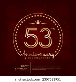53-jähriges Logo mit Doppelzeilennummer und goldenem Text für Geburtstagsfeier, Einladung, Bannerposter, Flyer und Grußkarte, Vektorvorlage